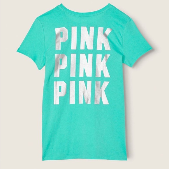 VS Pink 2-Piece SET Teal Ice Foil Relaxed Joggers & Teal Ice Foil Perfect Tee - Picture 7 of 15